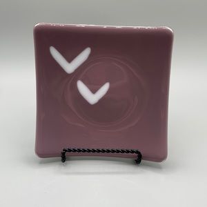 Studio Art Fused Glass Square Lavender White Heart Dish